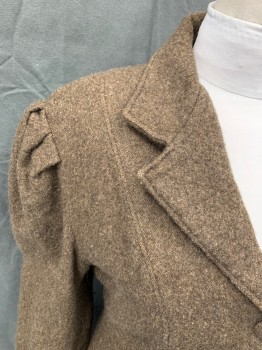 MTO, Dk Brown, Wool, Heathered, Fabric Covered Button Front, Collar Attached, Notched Lapel, Pleated Shoulders, Long Sleeves, 2 Pockets, Turned Back Cuff,