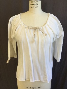 FOX 73, Off White, Cotton, Solid, Wide Neck & 3/4 Sleeves with Khaki & White Fish Tail D-string, Uneven Hem