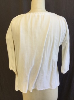 FOX 73, Off White, Cotton, Solid, Wide Neck & 3/4 Sleeves with Khaki & White Fish Tail D-string, Uneven Hem