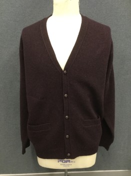 Mens, Cardigan Sweater, PENDLETON, Red Burgundy, Wool, Solid, XXL, Button Front, 2 Pockets, Long Sleeves, Ribbed Knit Waistband/Cuff