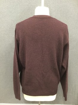 Mens, Cardigan Sweater, PENDLETON, Red Burgundy, Wool, Solid, XXL, Button Front, 2 Pockets, Long Sleeves, Ribbed Knit Waistband/Cuff