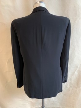 ARMANI, Black, Polyester, Solid, SUIT JACKET, Single Breasted, 1 Button, Peaked Lapel, 3 Pockets, 4 Button Cuffs