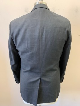 RALPH LAUREN, Dk Gray, Wool, Polyester, Solid, Single Breasted, Notched Lapel, 2 Buttons, 3 Pockets, Slim Fit