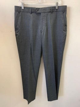 COLLECTION DEBENHAMS, Heather Gray, Wool, Polyester, Solid, Pants, Zip Front, Extended Waistband, 3 Pockets, Flat Front