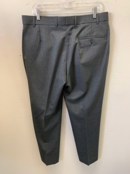 COLLECTION DEBENHAMS, Heather Gray, Wool, Polyester, Solid, Pants, Zip Front, Extended Waistband, 3 Pockets, Flat Front