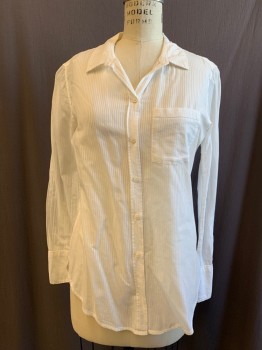 Womens, Blouse, L.O.G.G, White, Cotton, Stripes - Shadow, 4, Button Front, Collar Attached, 1 Pocket, Long Sleeves, Button Cuff