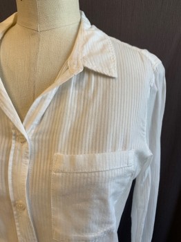 Womens, Blouse, L.O.G.G, White, Cotton, Stripes - Shadow, 4, Button Front, Collar Attached, 1 Pocket, Long Sleeves, Button Cuff