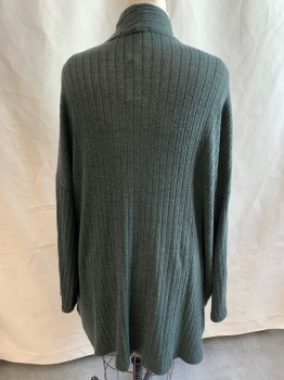 Womens, Sweater, ERI + ALI, Moss Green, Polyester, Rayon, Solid, 3X, Long Sleeve, Opened Front, Rib Knit, 2 Pockets at Sides