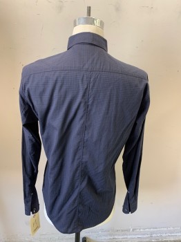 THEORY, Brown, Navy Blue, Cotton, Plaid-  Windowpane, Collar Attached, Button Front,