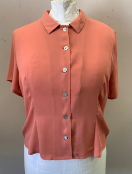 Womens, Blouse, DIVIDED H&M, Dusty Rose Pink, Polyester, Solid, XL, Crepe De Chine, Short Sleeves, Button Front, Collar Attached, Boxy Fit