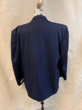 LUCELLI, Navy Blue, Polyester, Solid, Single Breasted, 3 Buttons,  Notched Lapel, 3 Pockets, 3 Button Cuffs, 2 Back Vents