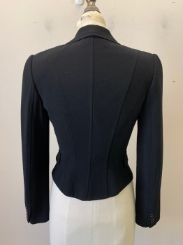 Womens, Blazer, Dolce & Gabanna , Black, Wool, Solid, 38, 1 Button, Single Breasted, Notched Lapel, Side Pocket Flaps, Vertical Seam with Slight Curve at Bottom