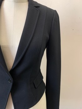 Womens, Blazer, Dolce & Gabanna , Black, Wool, Solid, 38, 1 Button, Single Breasted, Notched Lapel, Side Pocket Flaps, Vertical Seam with Slight Curve at Bottom