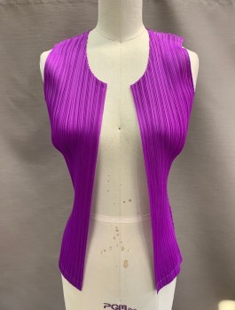 Womens, Top, NL, Purple, Polyester, Solid, XS, High Neck, Open Front, Stretch Crepe