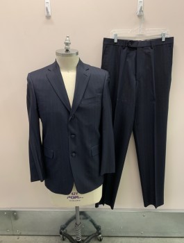 JACK VICTOR, Midnight Blue, Purple, Wool, Stripes, Single Breasted, 3 Buttons, Notched Lapel, 3 Pockets,