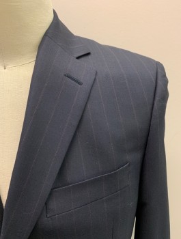 JACK VICTOR, Midnight Blue, Purple, Wool, Stripes, Single Breasted, 3 Buttons, Notched Lapel, 3 Pockets,