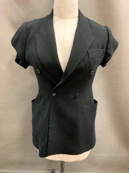 Womens, Blazer, ZARA, Black, Polyester, Viscose, Solid, M, Peaked Lapel, Double Breasted, Button Front, S/S, 3 Pockets