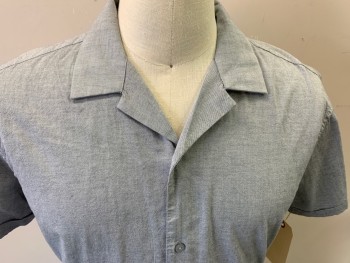 Mens, Casual Shirt, IDENTITY, Lt Gray, Cotton, Heathered, 16.5, Short Sleeves, Button Front, Collar Attached,