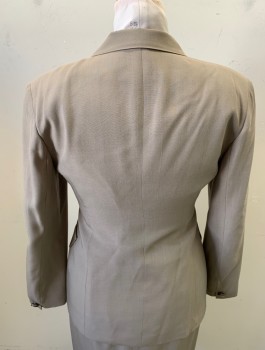 Womens, 1990s Vintage, Suit, Jacket, CHRISTIAN DIOR, Dk Beige, Black, Wool, Solid, B:34, 8, Single Breasted, 7 Buttons,  Notched Lapel, 2 Pockets,