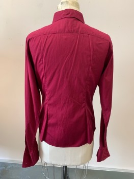 Womens, Blouse, PINK, Red Burgundy, Cotton, 8, C.A., B.F., L/S, 2 Pleats At Back
