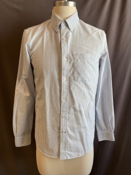 CLUB MONACO, Blue, White, Cotton, Stripes - Vertical , Collar Attached, Button Down Collar, Button Front, Long Sleeves