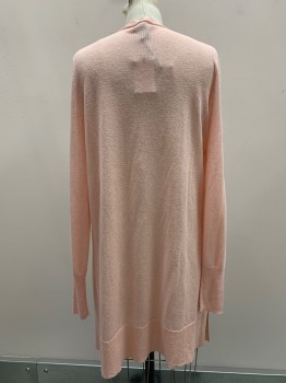 Womens, Sweater, HALOGEN, Pink, Linen, Viscose, Solid, M, L/S, Open Front, Side Slits