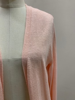 Womens, Sweater, HALOGEN, Pink, Linen, Viscose, Solid, M, L/S, Open Front, Side Slits