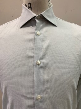 J. Varvatos, White, Gray, Cotton, Elastane, Pin Dot, L/S, Button Front, Collar Attached,