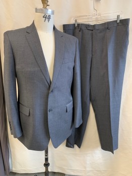 MANTONI, Gray, Wool, Solid, Single Breasted, Notched Lapel, 2 Buttons, 3 Pockets, 2 Back Vents
