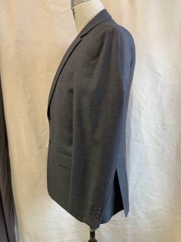 MANTONI, Gray, Wool, Solid, Single Breasted, Notched Lapel, 2 Buttons, 3 Pockets, 2 Back Vents