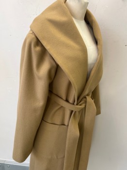 J CREW, Camel Brown, Wool, Polyamide, Solid, Oversized Shawl Lapel, 2 Large Patch Pockets at Hips, Just Above Knee Length, **Matching Belt