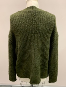 Womens, Sweater, TOP SHOP, Moss Green, Acrylic, Polyester, Solid, S, Deep V Neck, L/S, Ribbed, Metal Buttons