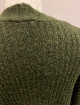 Womens, Sweater, TOP SHOP, Moss Green, Acrylic, Polyester, Solid, S, Deep V Neck, L/S, Ribbed, Metal Buttons
