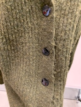 Womens, Cardigan Sweater, TOP SHOP, Moss Green, Acrylic, Polyester, Solid, S, Deep V Neck, L/S, Ribbed, Metal Buttons
