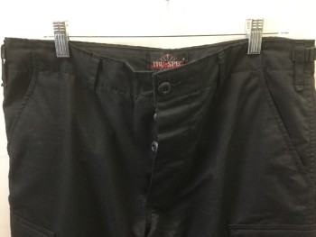Mens, Fire/Police Pants, TRU SPEC, Black, Polyester, Cotton, Solid, 34/32, Ripstop Cargo, Button Fly, Drawstring Cuffs