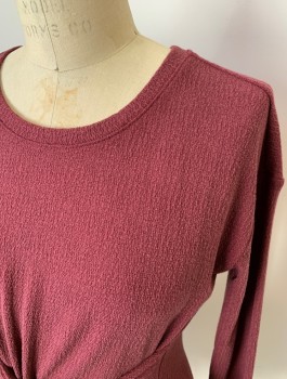 Womens, Maternity, A PEA IN THE POD, Maroon Red, Rayon, Polyester, Solid, XS, Maternity, L/S, CN, Self Tie At Front Waist, *MULTIPLES