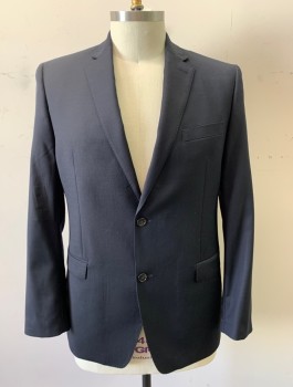 Mens, Sportcoat/Blazer, LAUREN RALPH LAUREN, Black, Wool, Lycra, Solid, 44L, Single Breasted, Notched Lapel, 2 Buttons, Hand Picked Stitching, 3 Pockets, Slim Fit