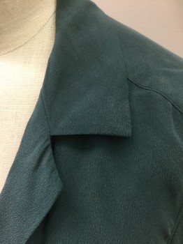 EQUIPMENT, Dk Green, Silk, Solid, Long Sleeve Button Front, Notched Collar, V-neck