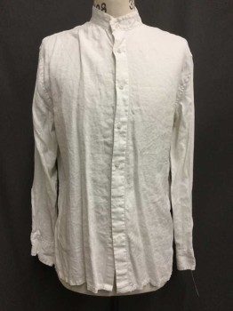 Mens, Historical Fiction Shirt, Ivory White, Linen, Solid, 36, 16.5, Button Front, Collar Band, Long Sleeves, Button Cuff, * Dirty Placket* OLD WEST