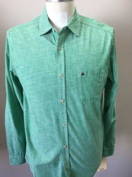 DIESEL, Green, Cotton, Heathered, Heather Green, Button Front, Collar Attached, 1 Pocket, Long Sleeves,