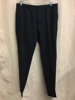 Mens, Slacks, BURBERRY, Navy Blue, Black, Wool, 2 Color Weave, 34/31, Grid Texture, Flat Front, 5 Pockets One is a Small Pocket at the Waistband on Right Side