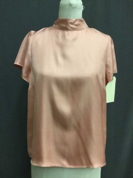 Womens, Top, JCREW, Dusty Rose Pink, Silk, Solid, 8, Pull Over, Cap Sleeve, Self Tie Collar at Back of Neck, V Back, See Photo Attached,