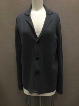 Womens, Blazer, UNIQLO, Charcoal Gray, Polyester, Nylon, Solid, XS, Single Breasted, L/S, Ribbed Knit, C.A., Notched Lapel, 3 Bttns,
