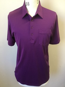 TRAVIS MATTHEW, Orchid Purple, Cotton, Polyester, Solid, Orchid Pink, Collar Attached,, 4 Button Front, 1 Pocket, Short Sleeves,