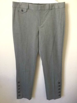 Womens, Slacks, BANANA REPUBLIC, Gray, Black, Rayon, Polyester, Herringbone, 8, Gray with Black Micro Herringbone, Mid Rise, Slim Leg, Cropped Length, Decorative Black Buttons at Cuffs, Decorative Faux Watch Pocket at Front Left Side, 2 Back Pockets