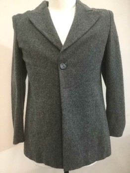 N/L, Gray, Wool, Solid, Single Breasted, 2 Button Holes on Each Side (**Missing One Button), Peak Lapel, Many Tabs at Center Back Hem, Smoky Plum Silk Lining, Made To Order