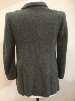 N/L, Gray, Wool, Solid, Single Breasted, 2 Button Holes on Each Side (**Missing One Button), Peak Lapel, Many Tabs at Center Back Hem, Smoky Plum Silk Lining, Made To Order