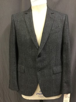 Mens, Sportcoat/Blazer, JOHN VARVATOS, Gray, Charcoal Gray, Maroon Red, Wool, Cashmere, Plaid, 42R, Single Breasted, 2 Buttons,  3 Pockets, Narrow Notched Lapel,
