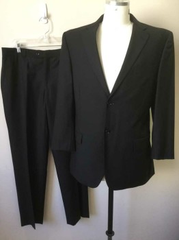 Mens, Suit, Pants, BCBG, Black, Wool, Solid, Flat Front, Button Tab Closure, Belt Loops