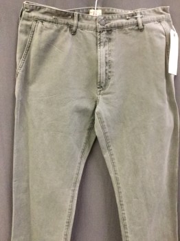 Mens, Casual Pants, FAHERTY, Gray, Cotton, Solid, 34/34, Zip Front, 5 + Pockets, Duck